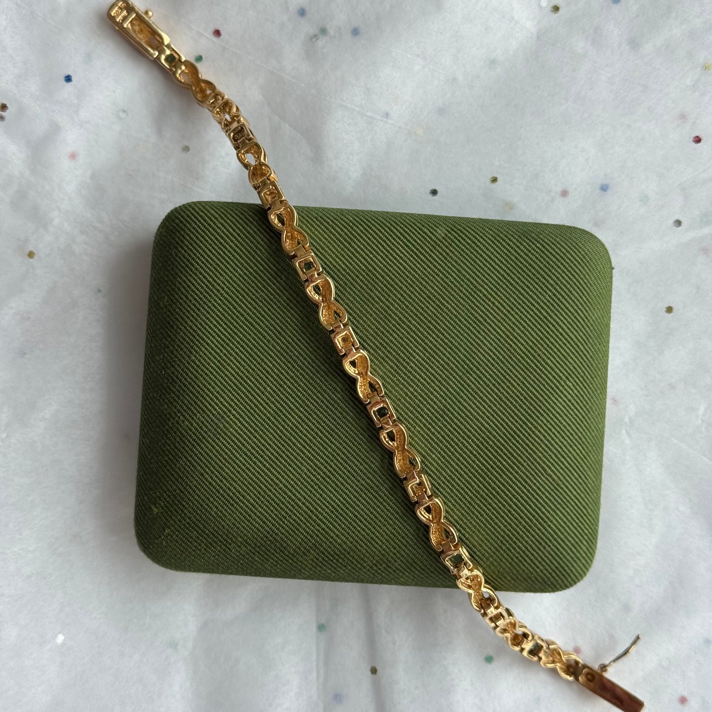 Vintage Sterling Silver Gold Vermeil Faux Emerald Rhinestone Tennis Bracelet