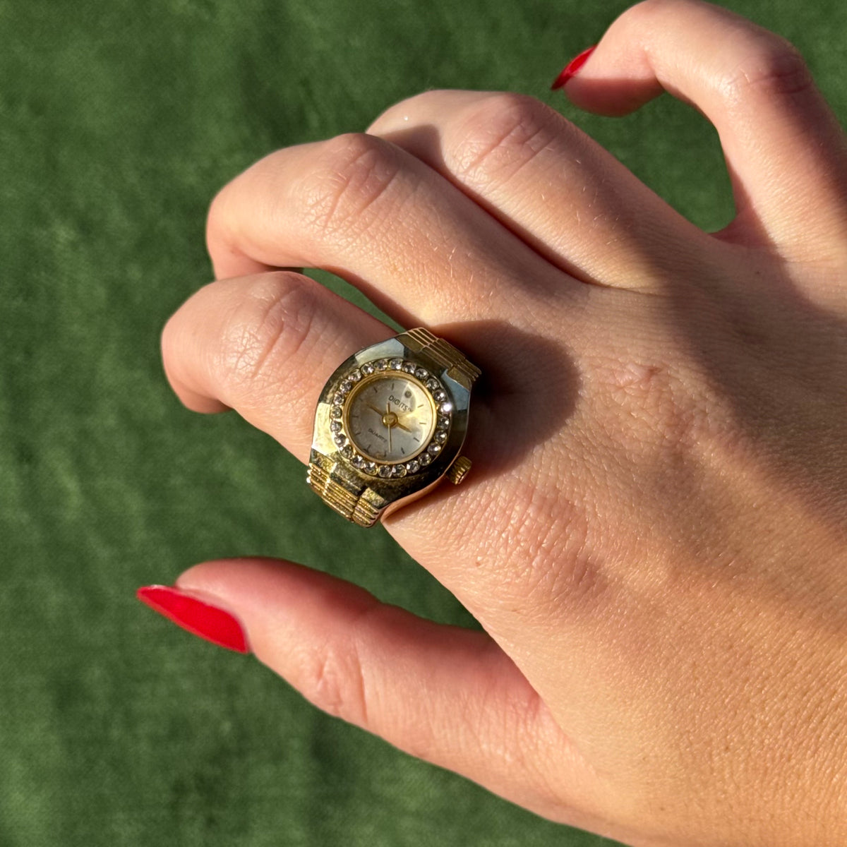 Gold and Rhinestone Watch Ring