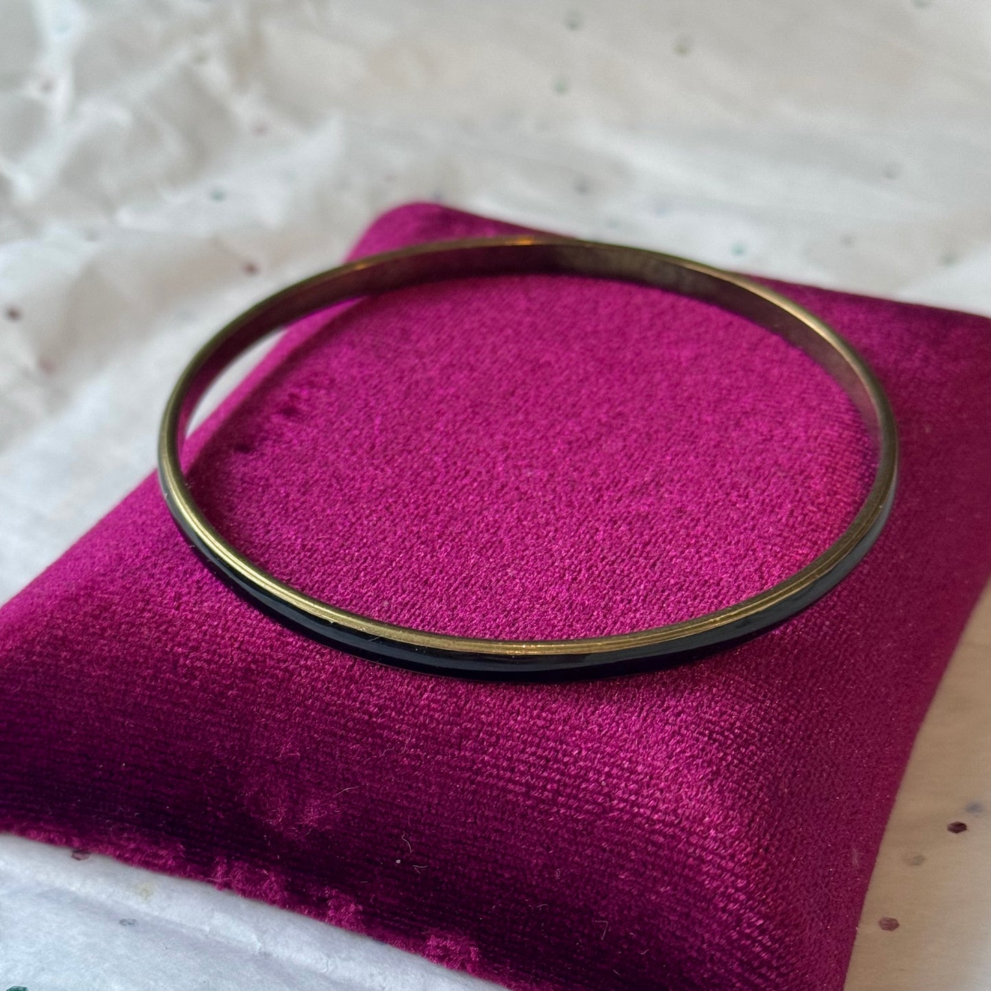 Vintage Gold & Black Enamel Bangle Bracelet