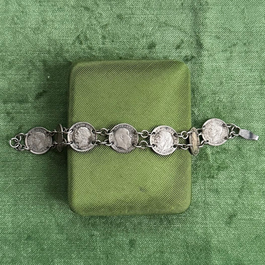 Antique English Silver 3 Pence Coin Bracelet