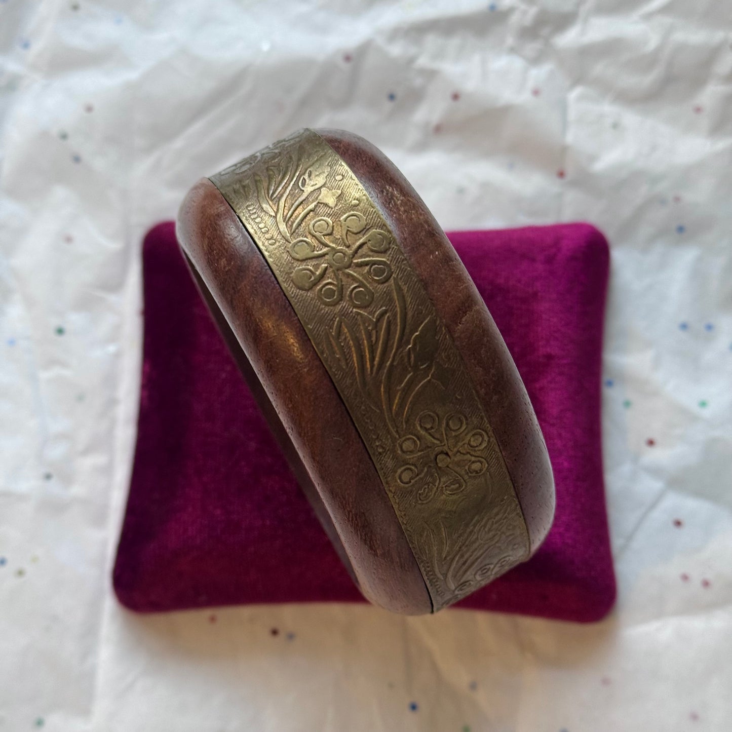 Vintage Wood & Brass Bangle Bracelet