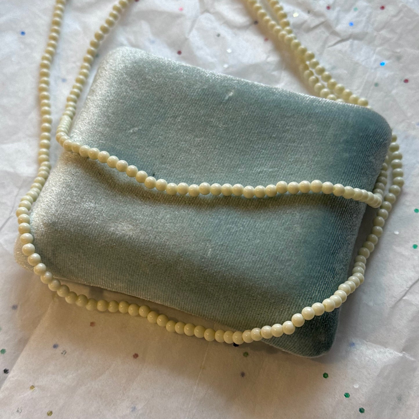 Vintage Long White Beaded Necklace