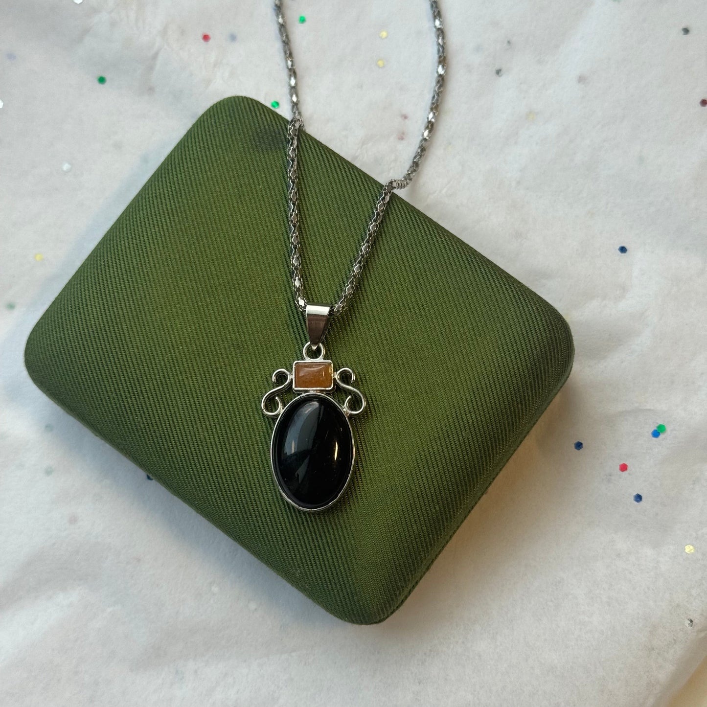 Vintage Silver Stone Pendant Necklace
