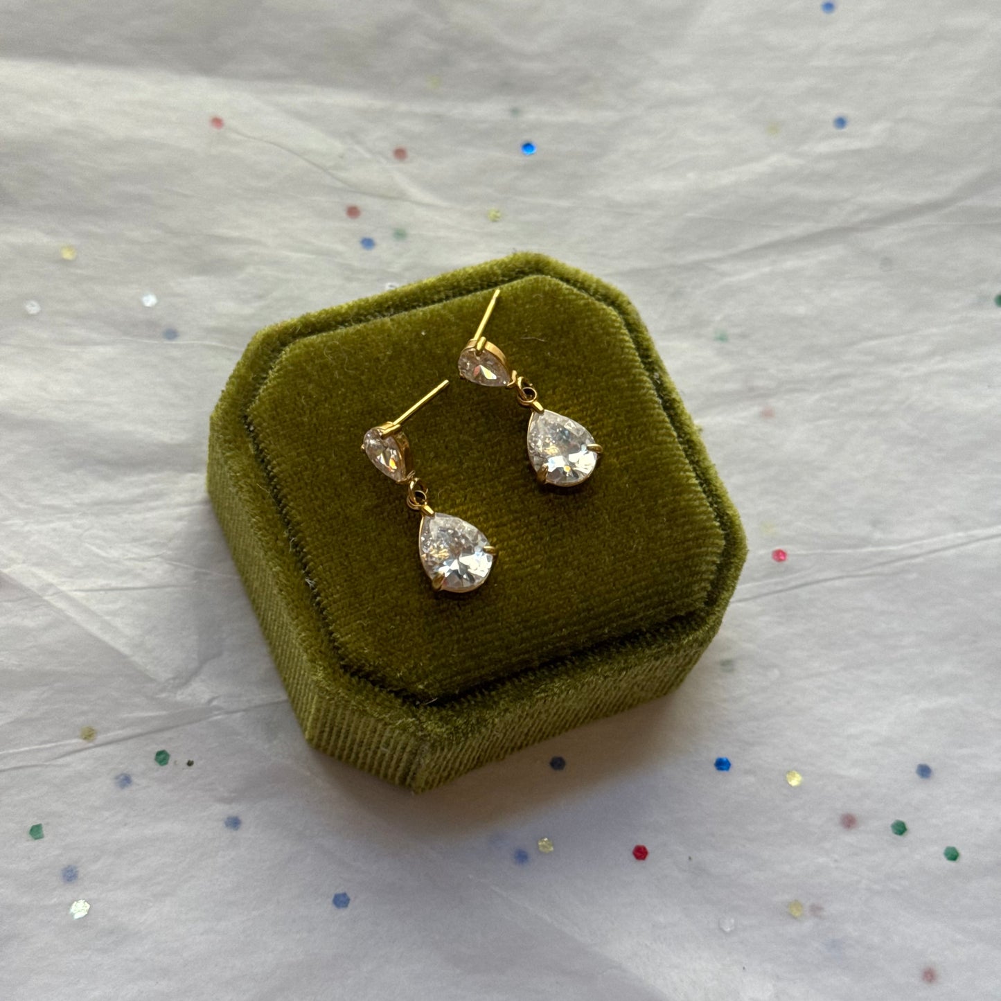 Gold Rhinestone Drop Post Earrings