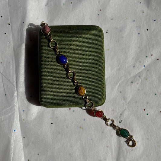 Vintage Gold Filled Multicolored  Scarab Bracelet