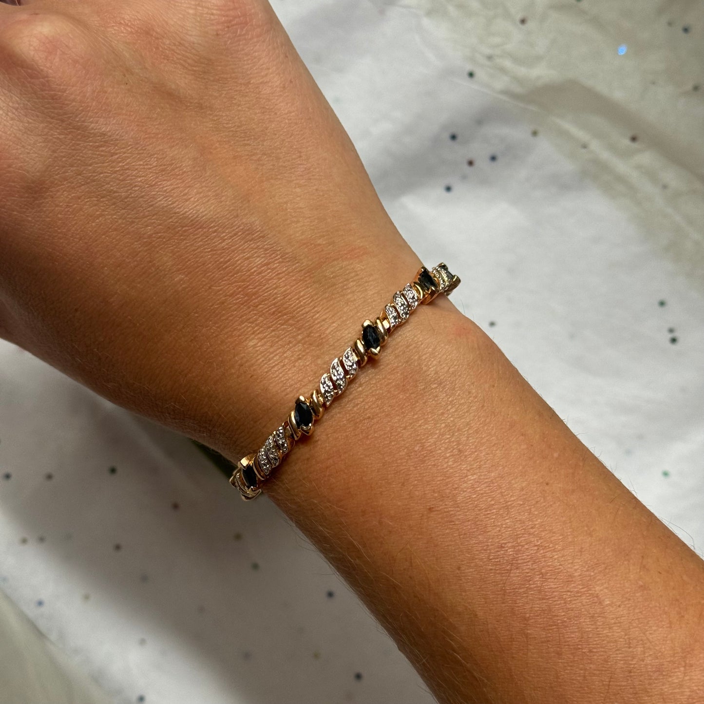 Vintage Sterling Silver Gold Vermeil Rhinestone Tennis Bracelet