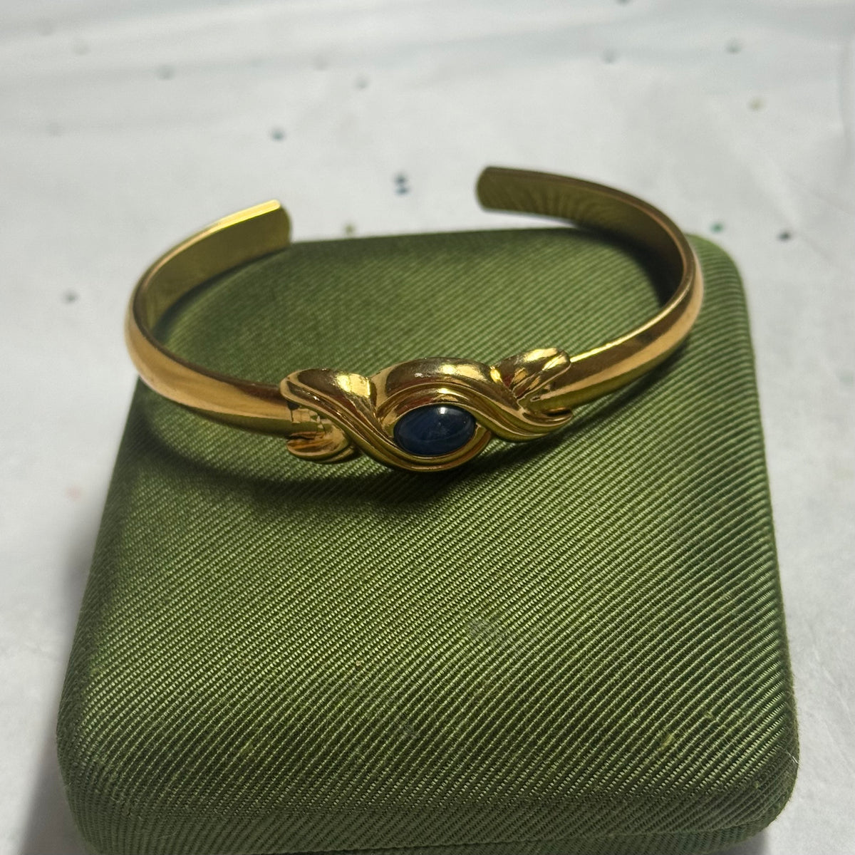 Vintage Blue Stone Gold Cuff Bracelet