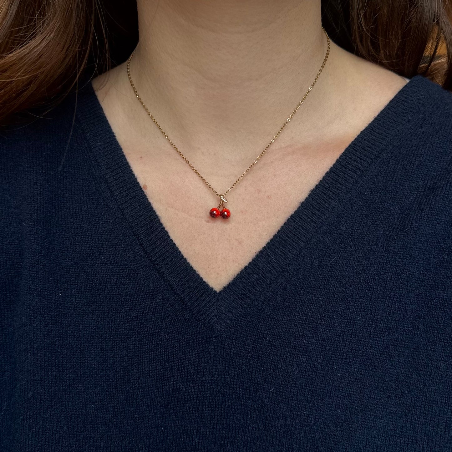 Gold Cherry Pendant Necklace