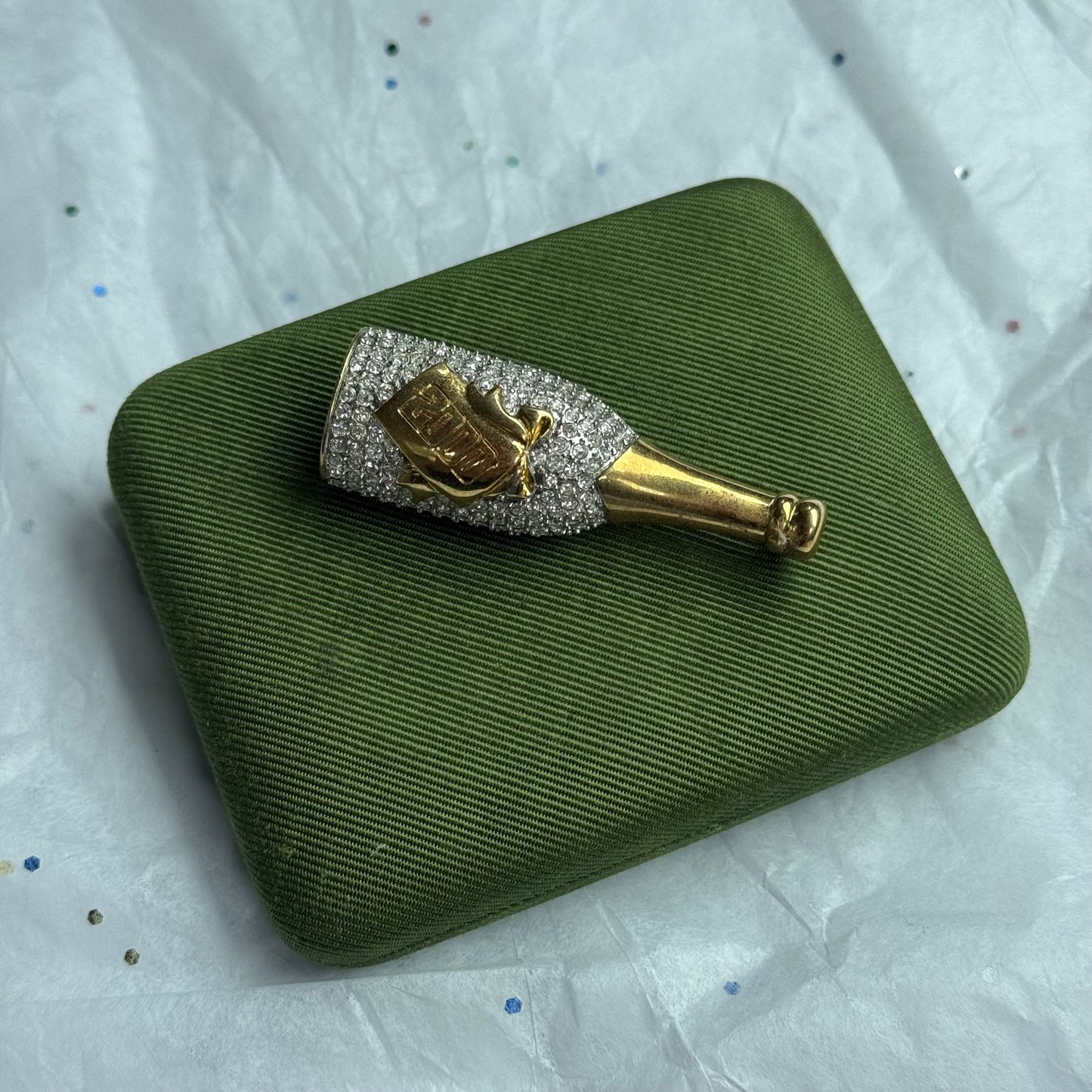 Vintage Rhinestone 2000 Champagne Bottle Brooch
