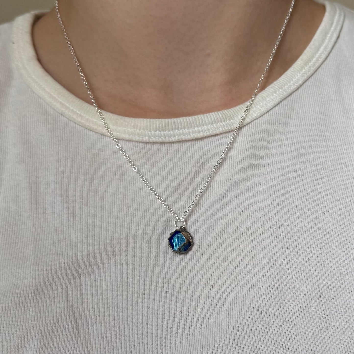 Vintage Our Lady of Lourdes Blue Enamel Necklace - Sourced in Paris