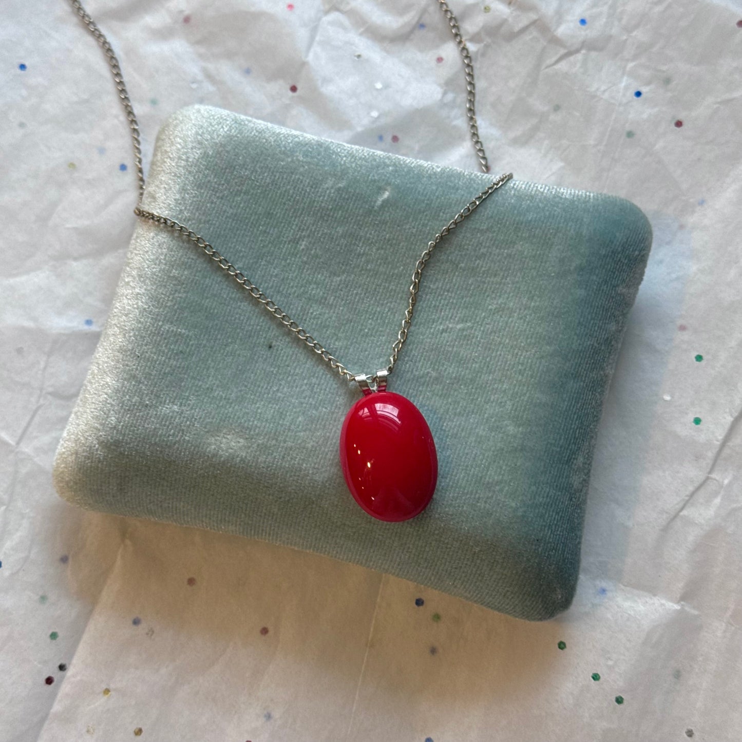 Vintage Silver Red Pendant Necklace