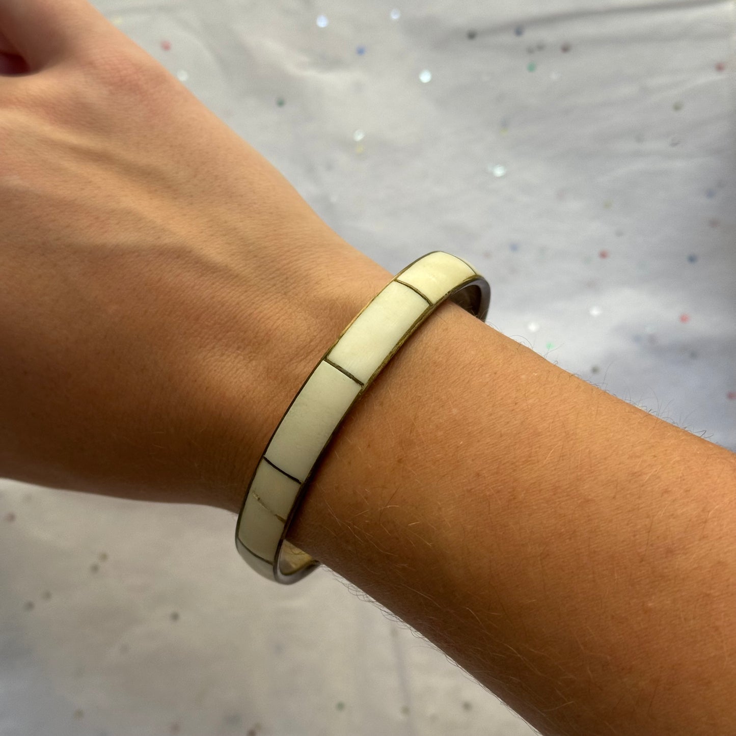 Vintage White Brass Bangle Bracelet