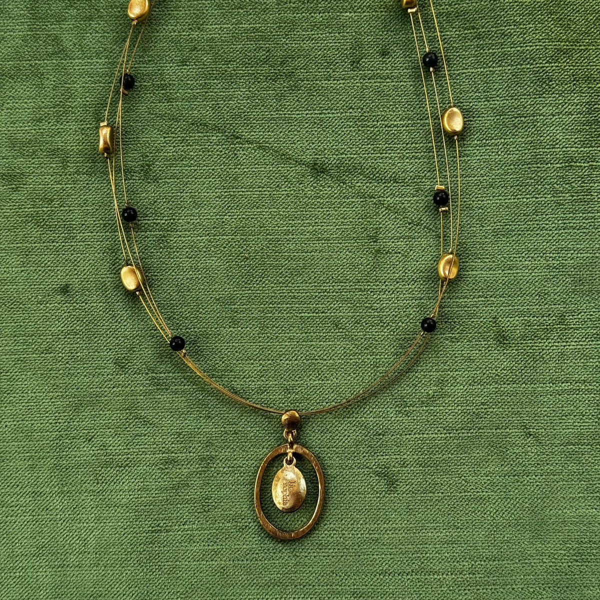 Vintage Gold Layered Wire Pendant Necklace