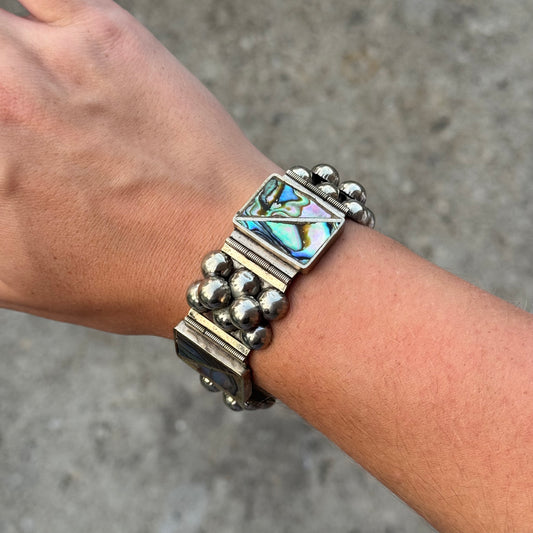 Vintage Silver Abalone Shell Panel Bracelet