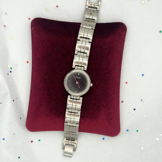 Vintage Silver Watch with Black Face