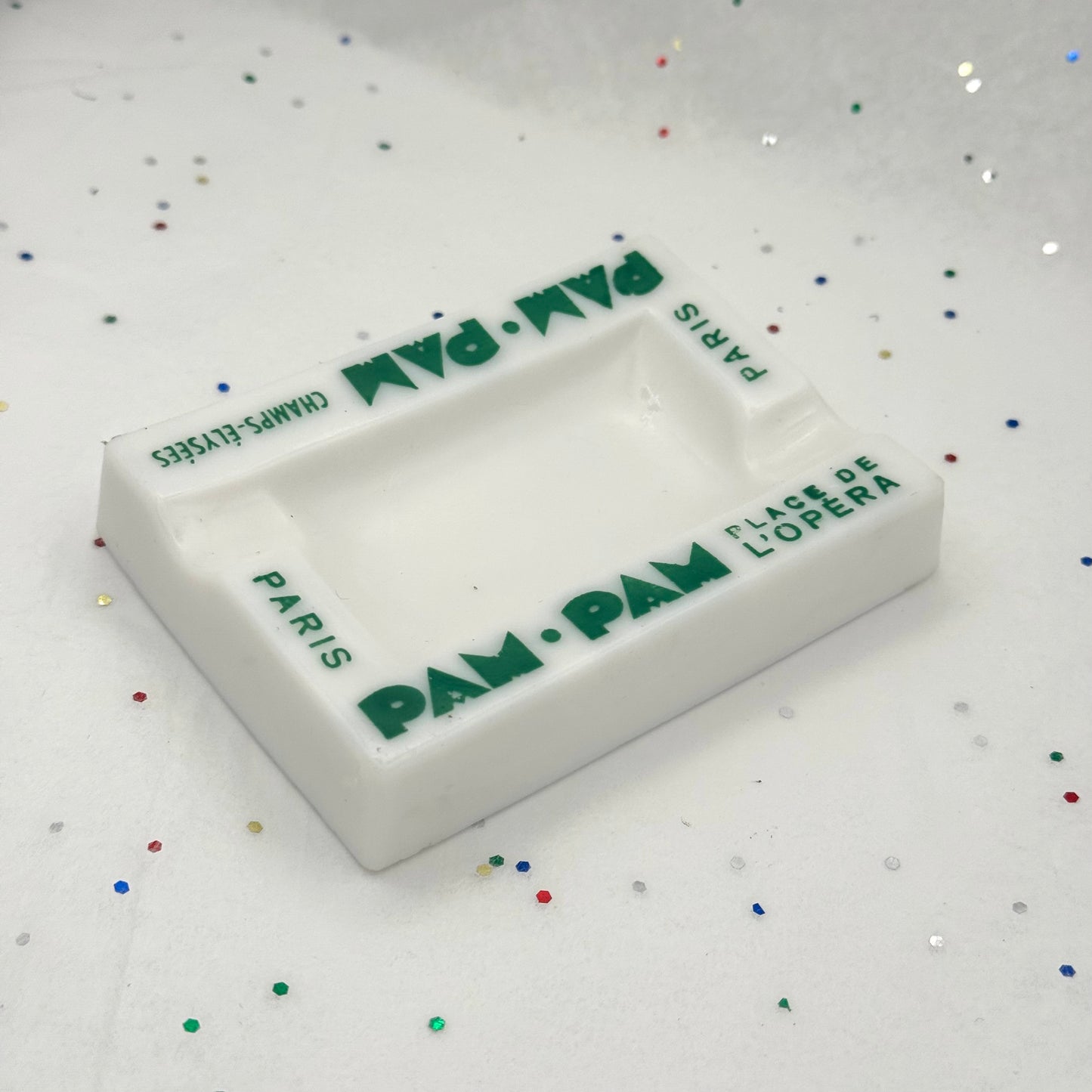 Vintage Green & White Pam-Pam French Ashtray - Sourced in Paris