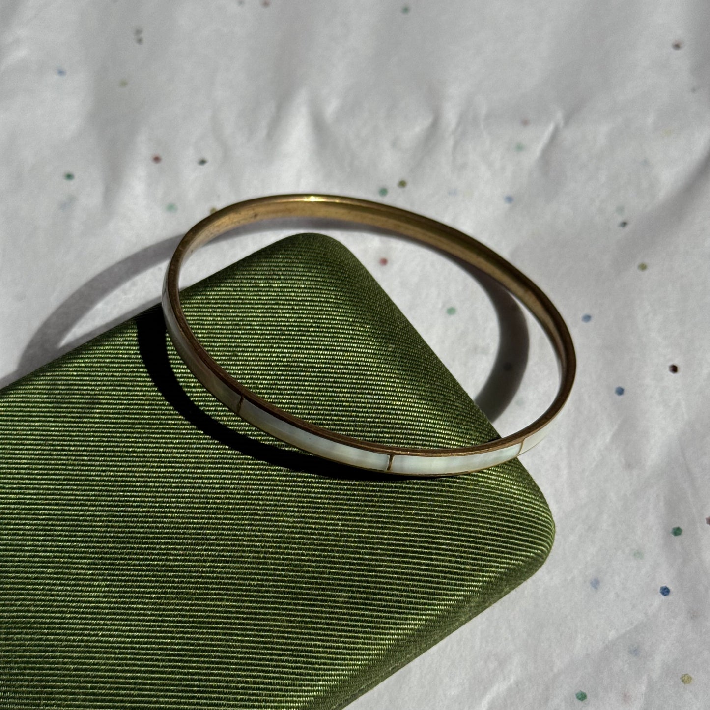 Vintage Mother of Pearl Brass Bangle Bracelet