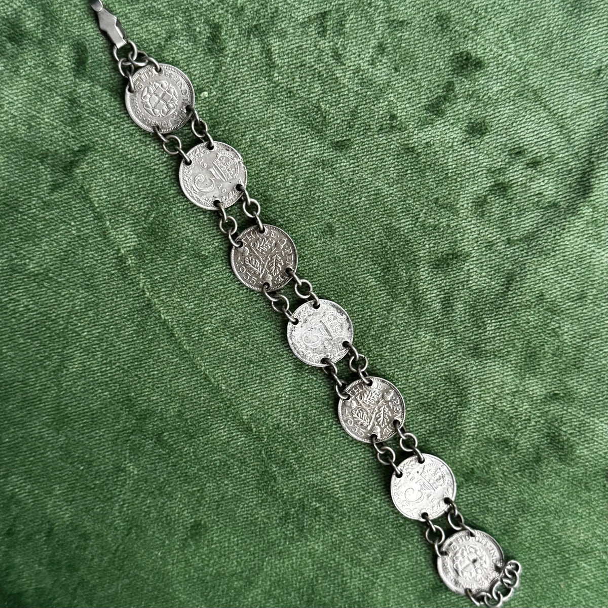 Antique English Silver 3 Pence Coin Bracelet
