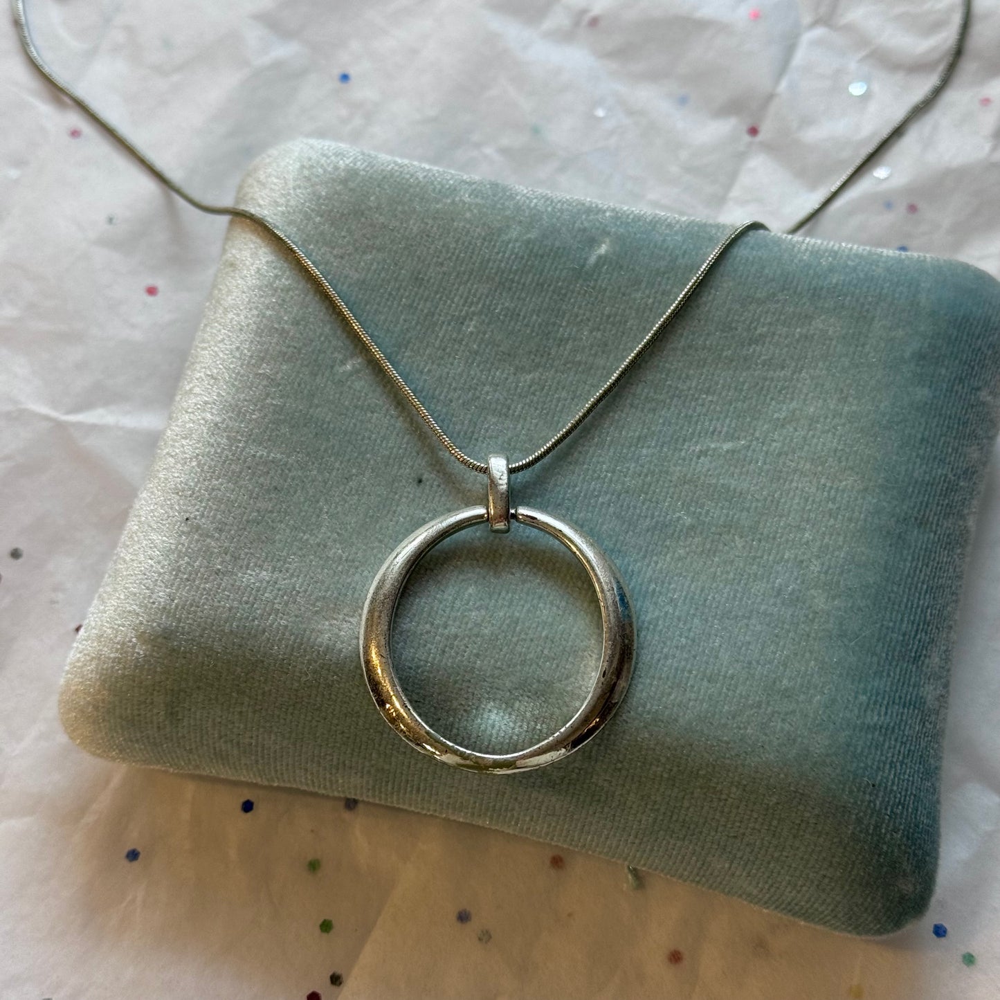 Vintage Silver Circle Pendant Necklace