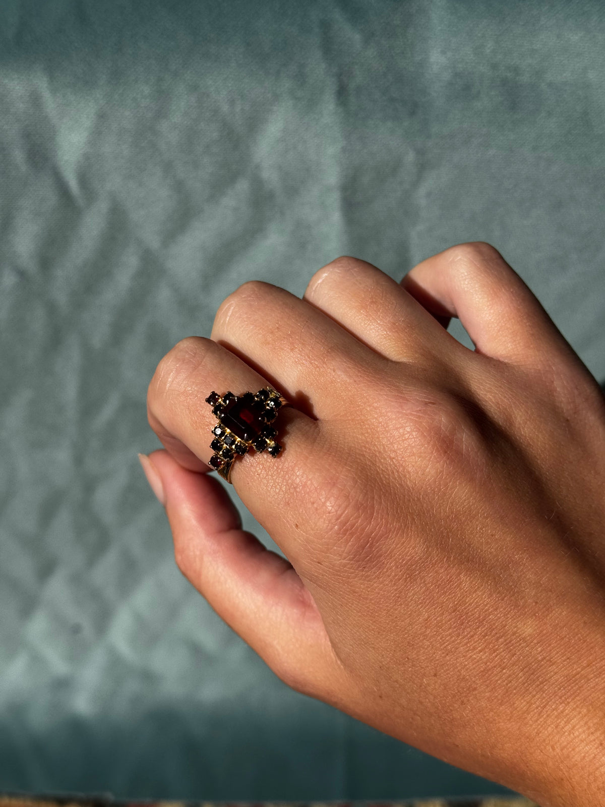 Vintage Red Rhinestone Gold Tone Ring
