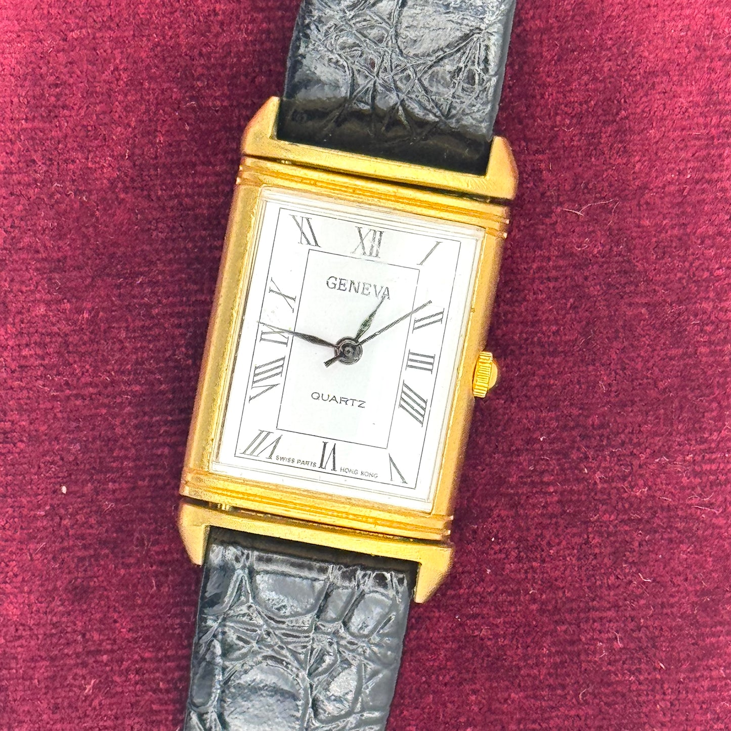 Vintage Moveable Gold Watch with Black Leather Band