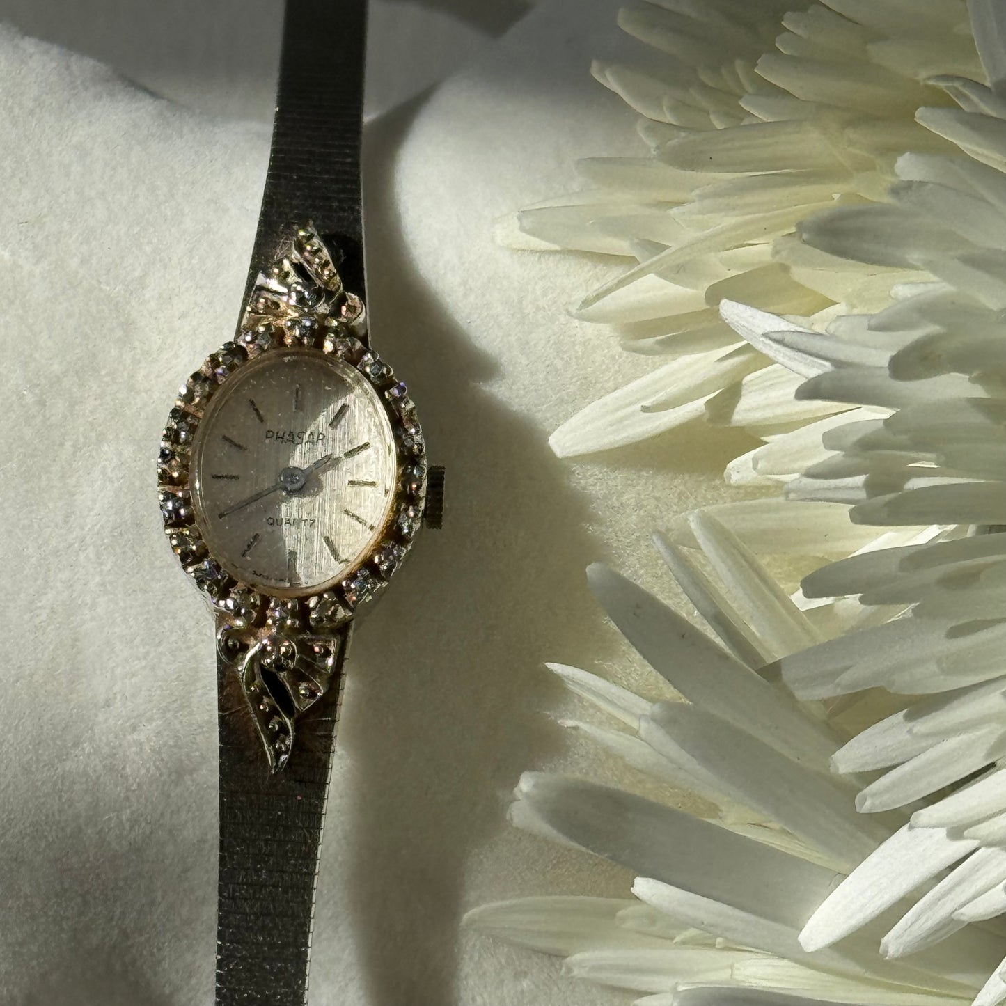 Vintage Silver Watch with Rhinestone Frame