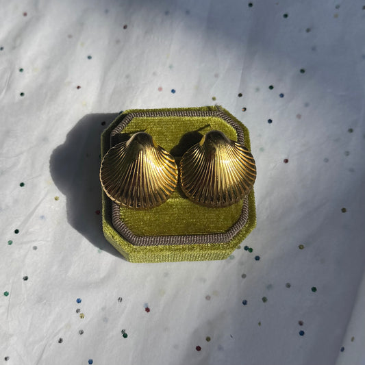Gold Scallop Seashell Post Earrings