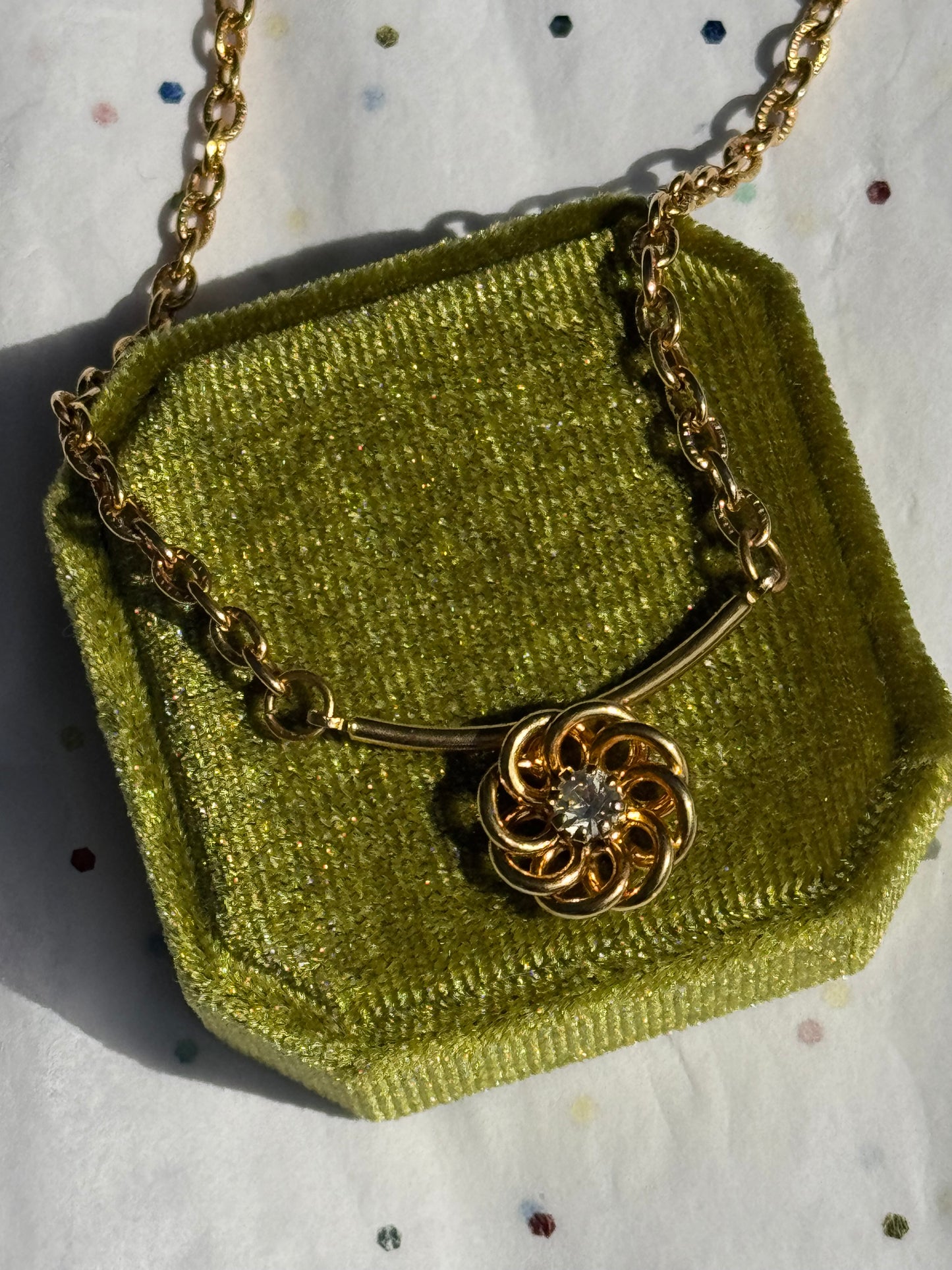 Vintage Rhinestone Flower Gold Bar Necklace