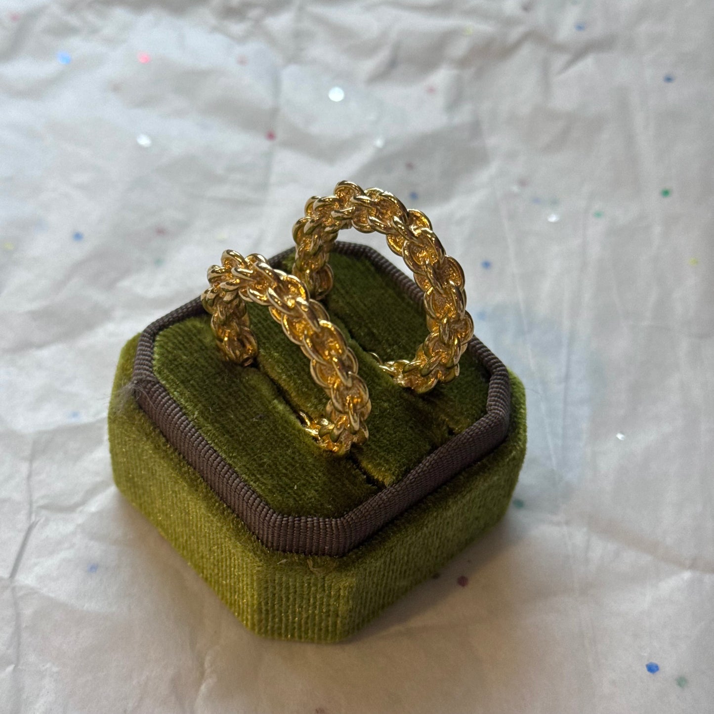 Vintage Gold Chain Texture Hoop Post Earrings