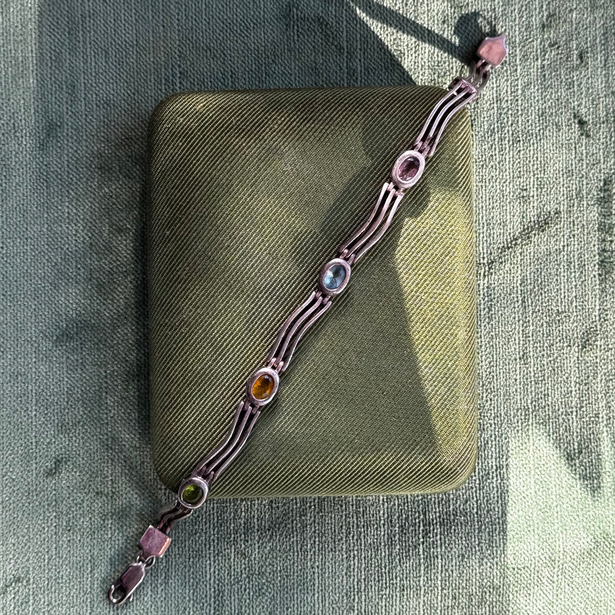 Vintage Sterling Silver Multi Gemstone Wavy Bracelet