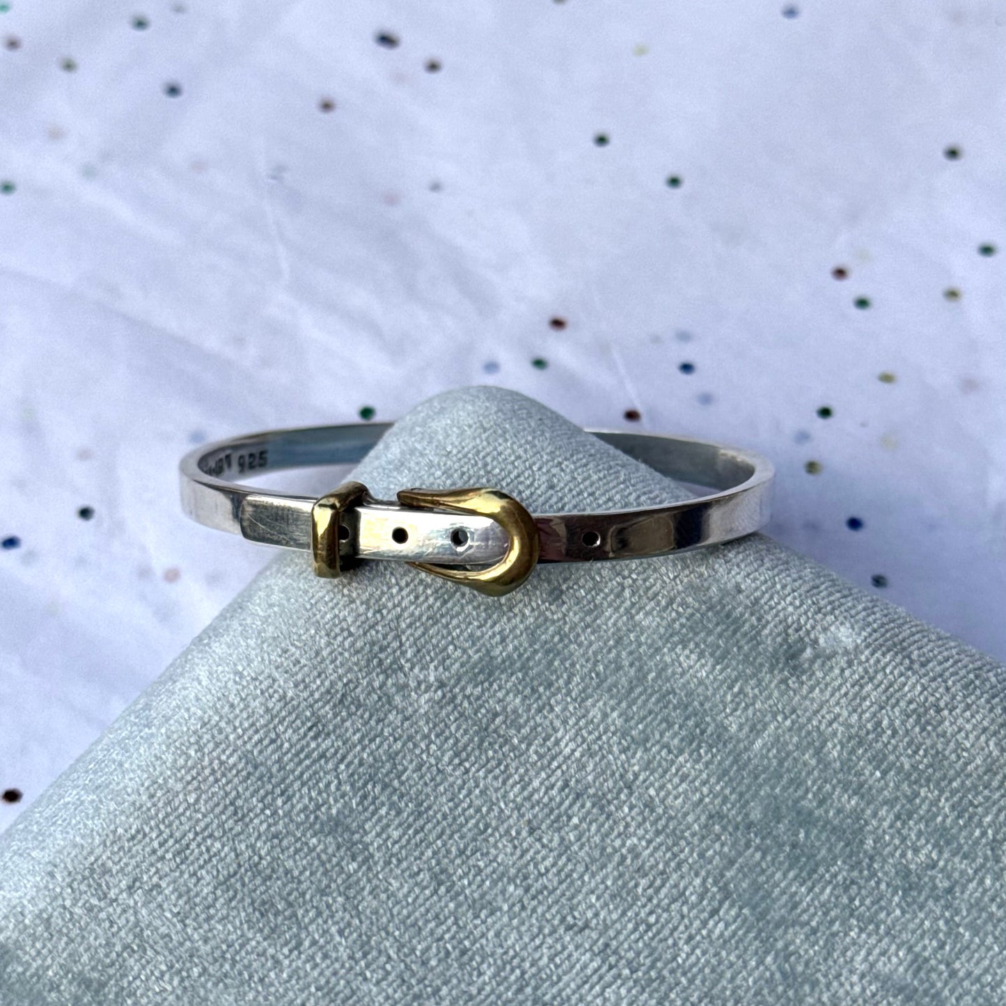 Vintage 925 Sterling and Brass Silver Belt Buckle Bangle Bracelet