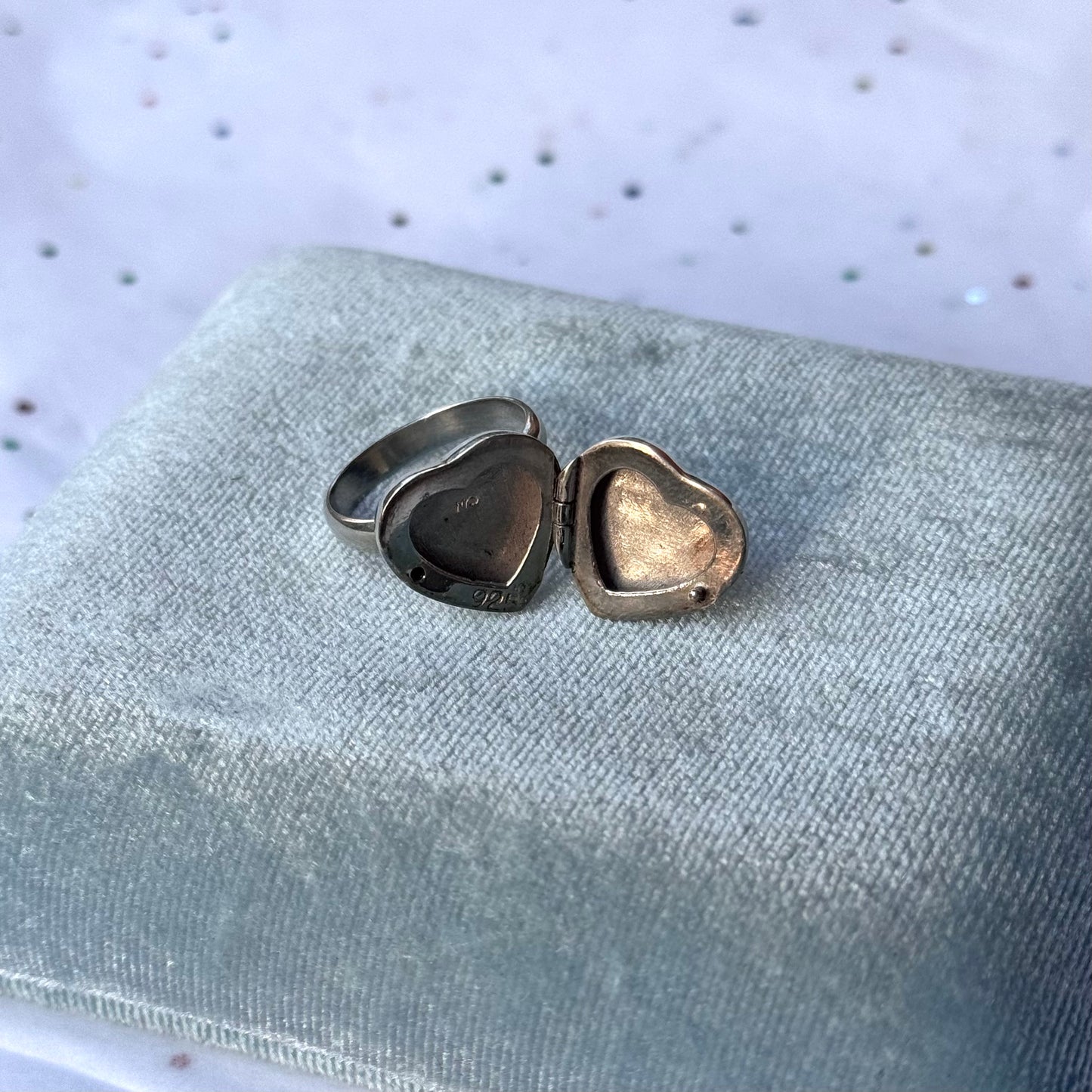 Vintage 925 Sterling Silver Heart Locket Ring