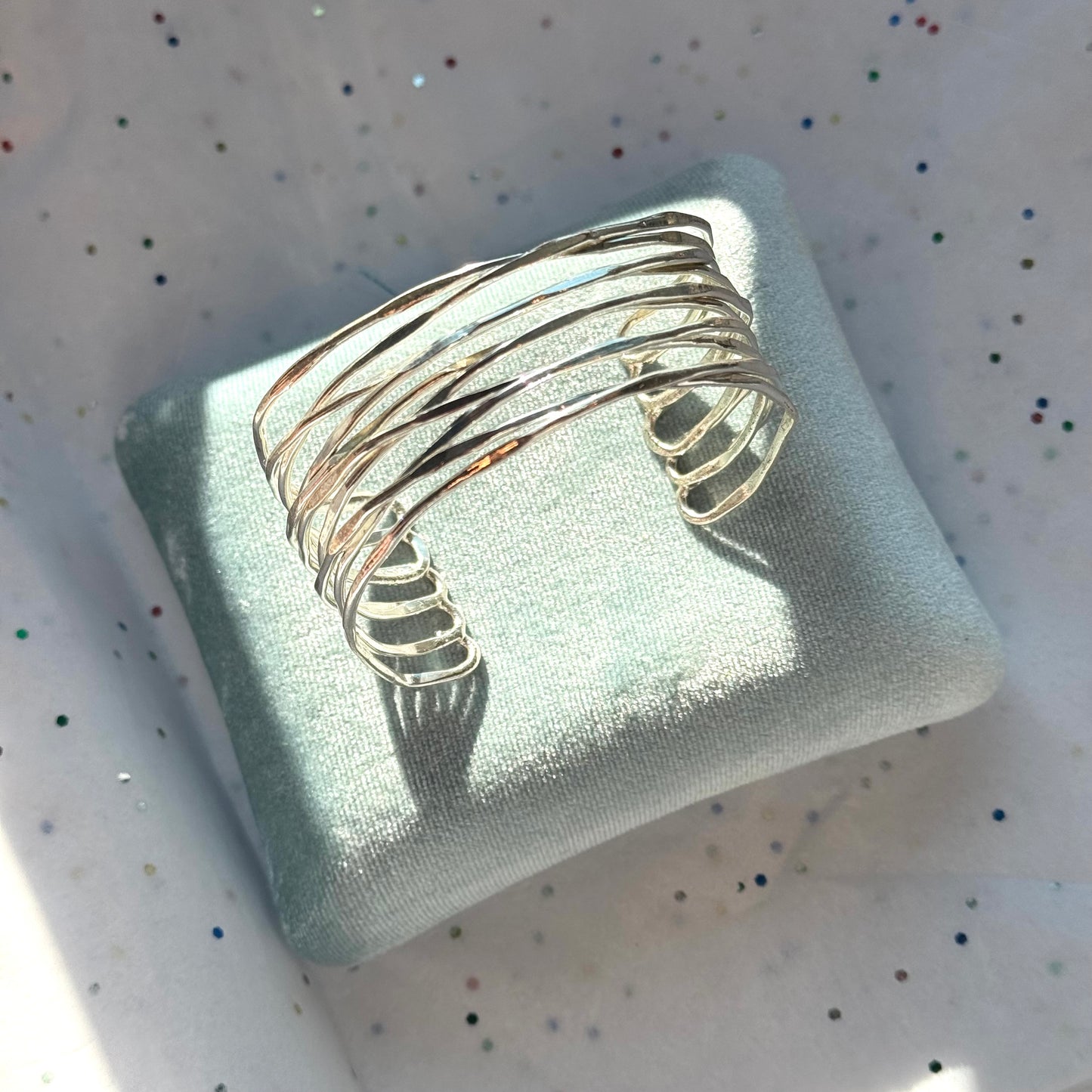 Vintage Layered Silver Tone Cuff Bracelet
