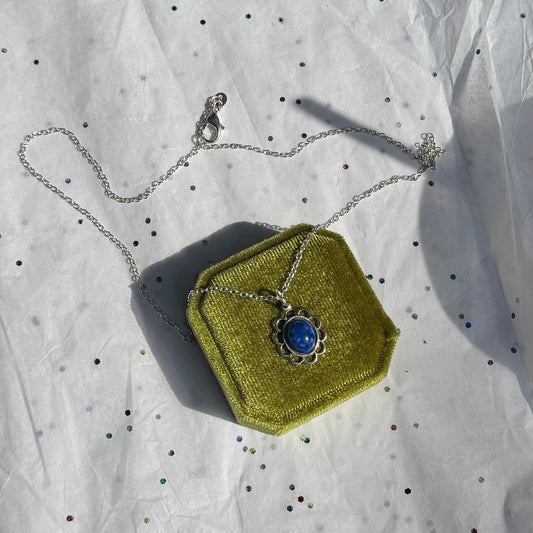 Vintage Blue Stone Silver Pendant Necklace