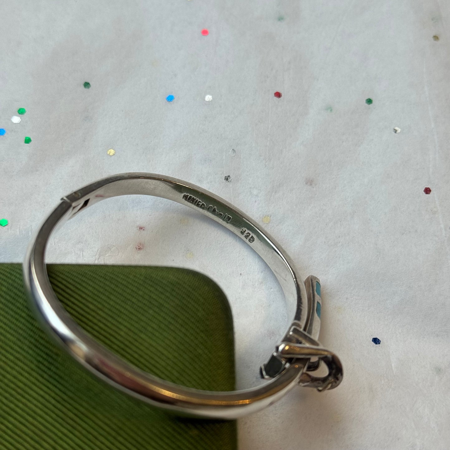 Vintage 925 Sterling Silver Belt Buckle Bangle Bracelet with Turquoise