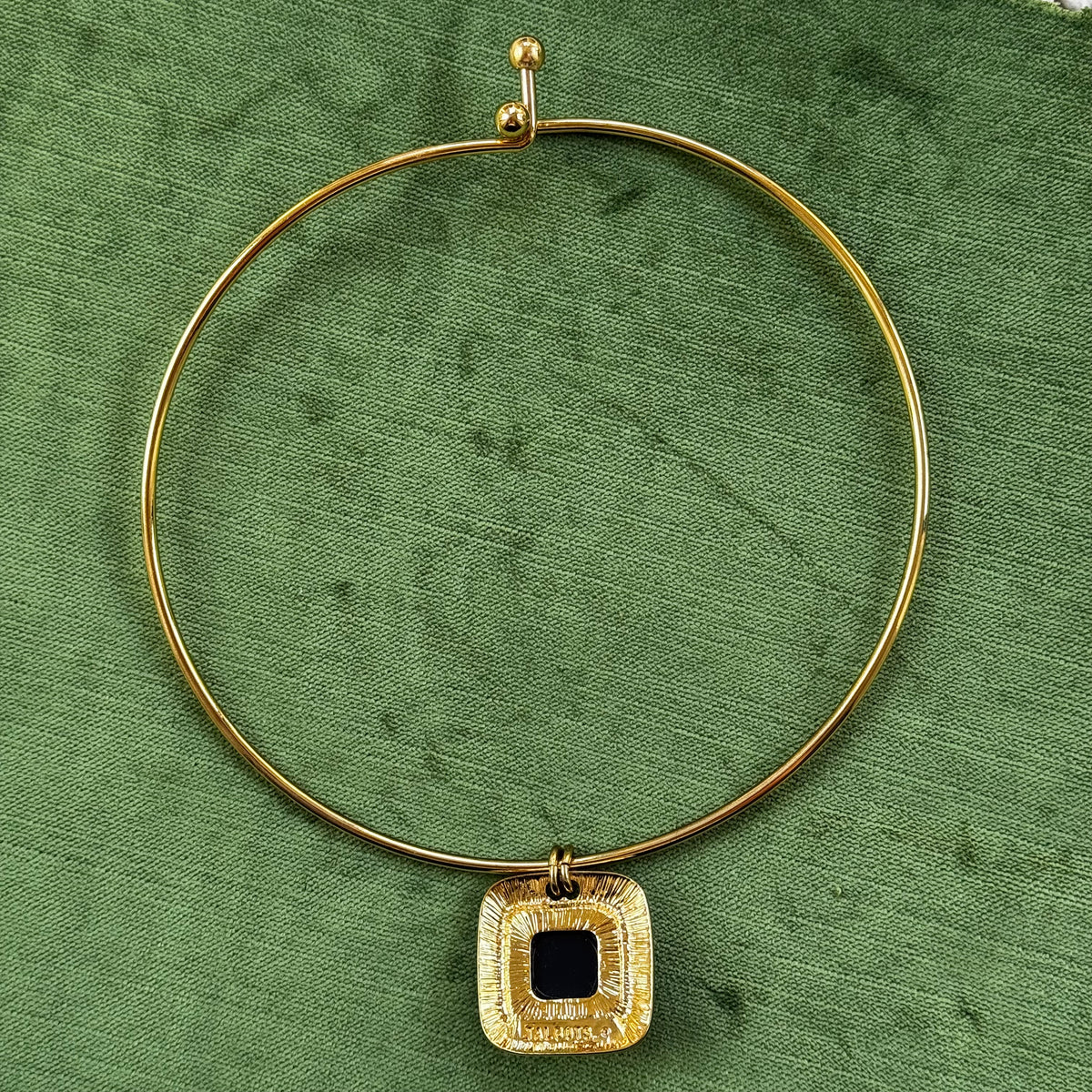 Gold Choker Necklace with Navy Blue Stone