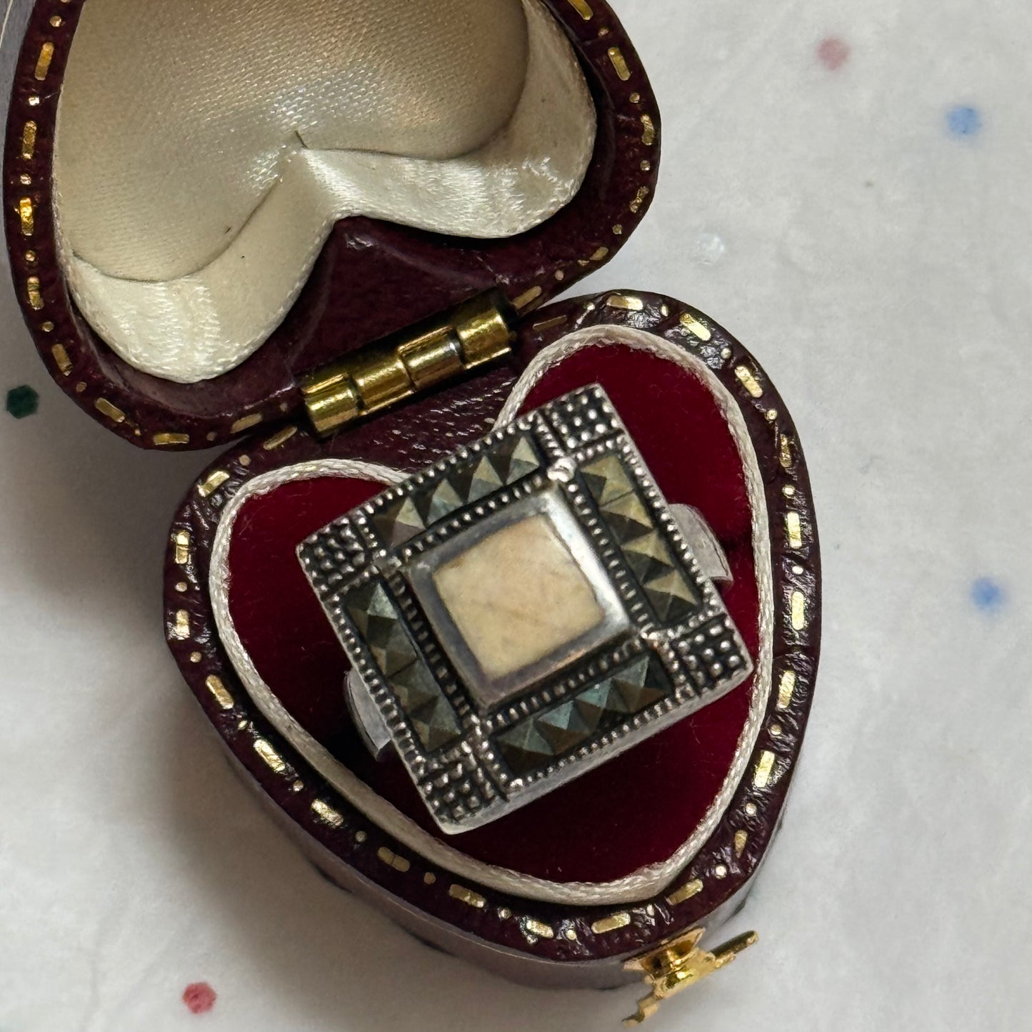 Vintage Sterling Silver Mercasite & Quartz Ring