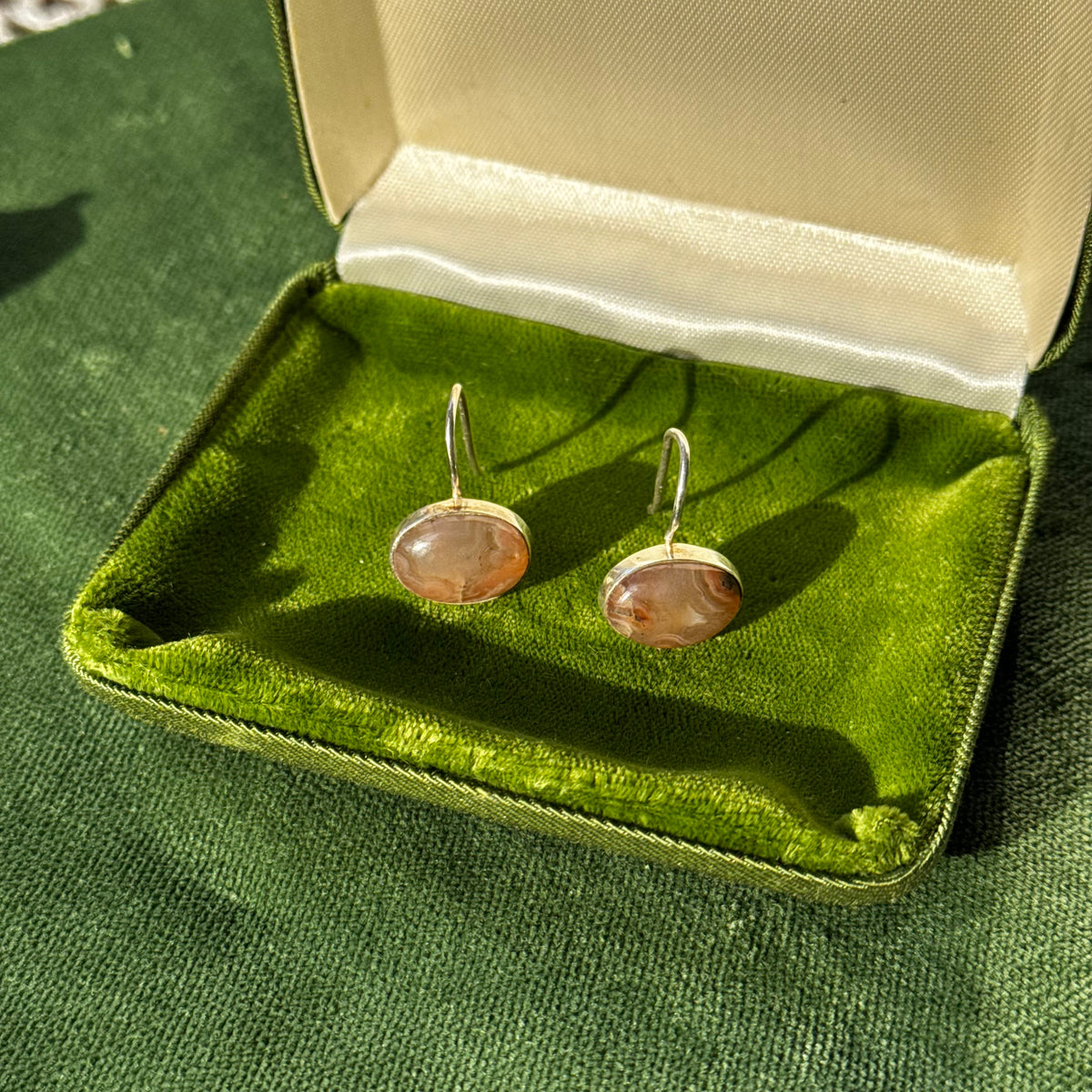Vintage Sterling Silver Natural Stone Earrings