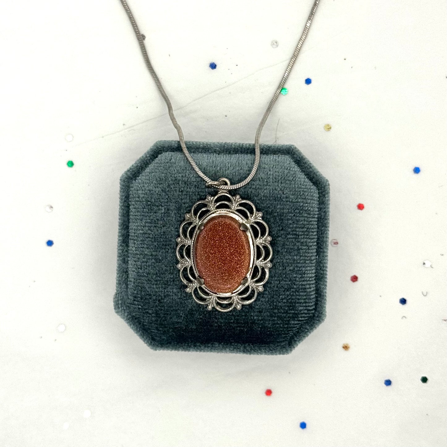 Vintage Silver Goldstone Necklace