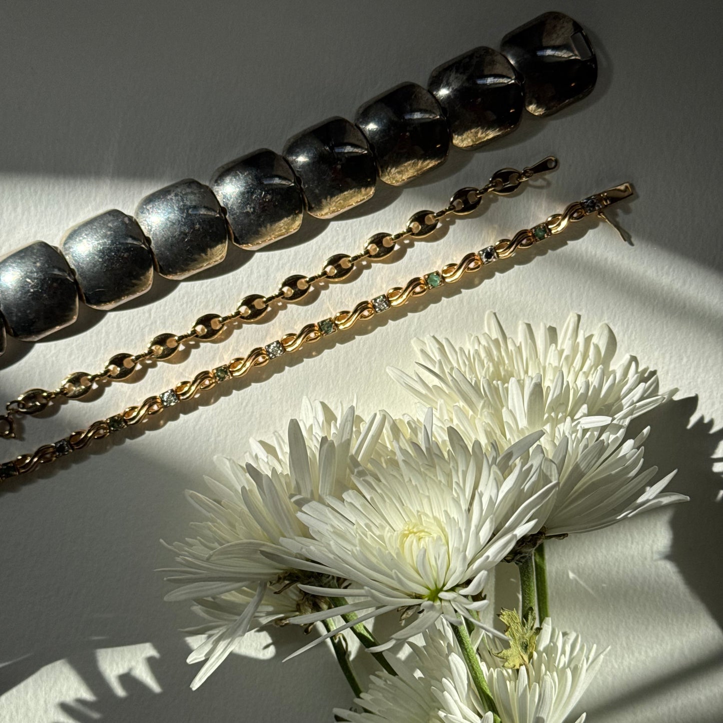 Vintage Sterling Silver Gold Vermeil Faux Emerald Rhinestone Tennis Bracelet