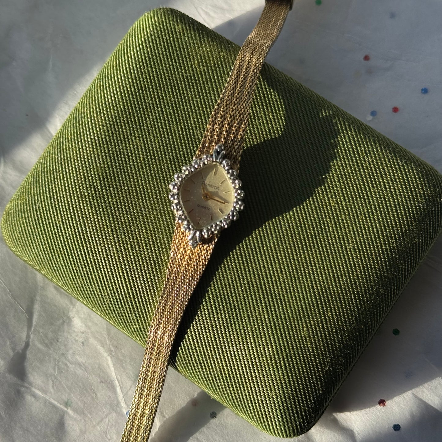 Vintage Gold Watch with Rhinestone Frame
