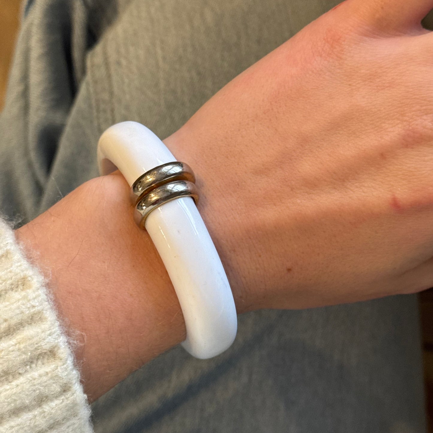 Vintage White Bangle Cuff Bracelet