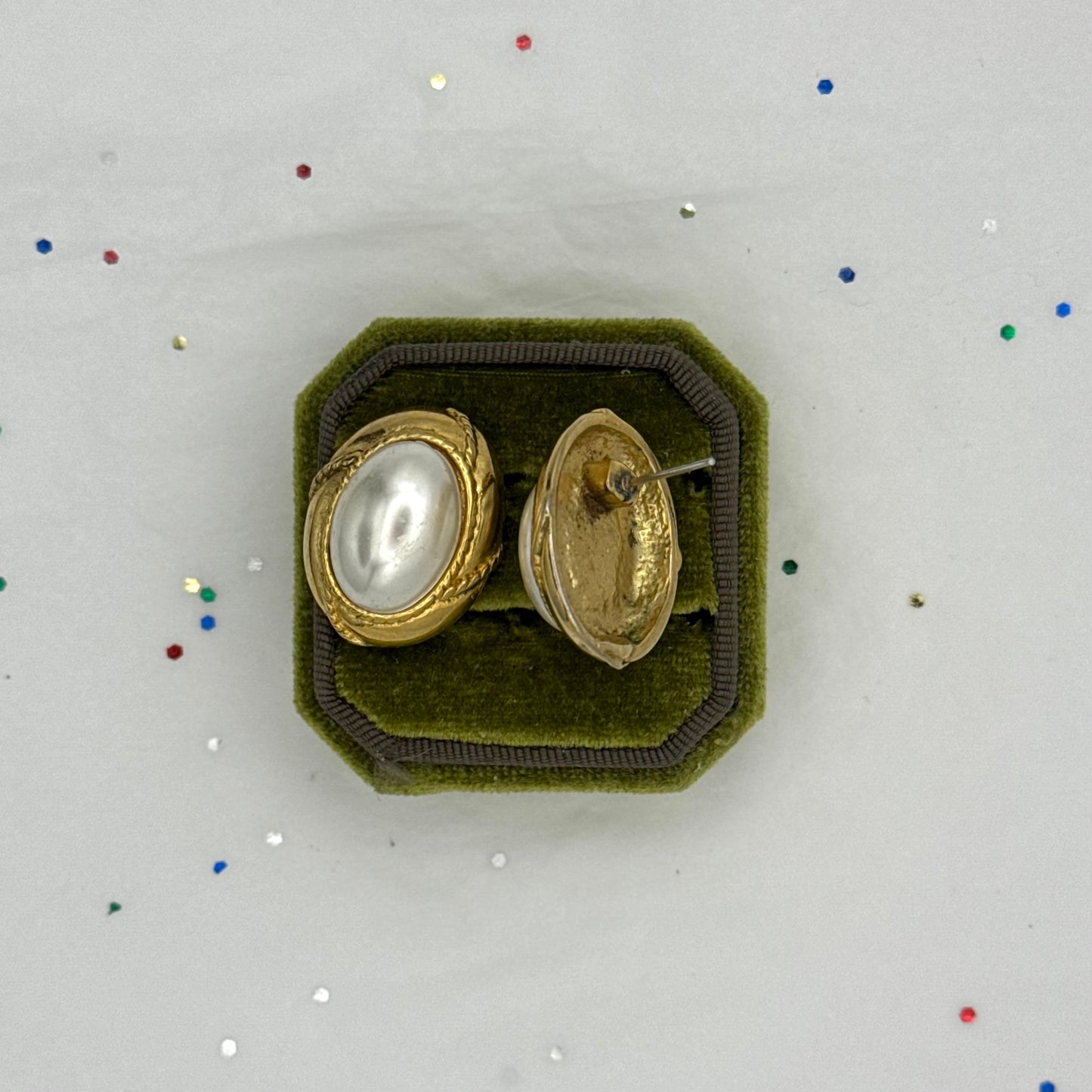 Vintage Gold Tone Faux Pearl Post Earrings