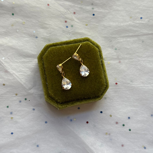 Gold Rhinestone Drop Post Earrings