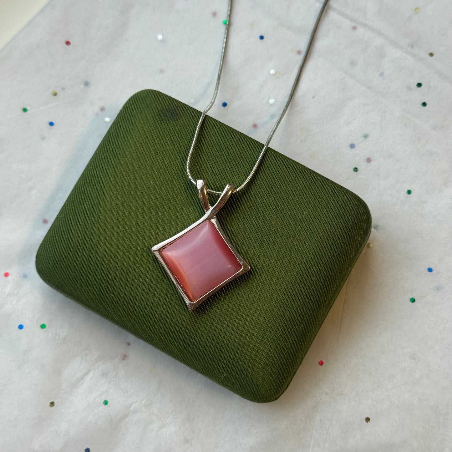 Vintage Pink Cabochon Silver Necklace