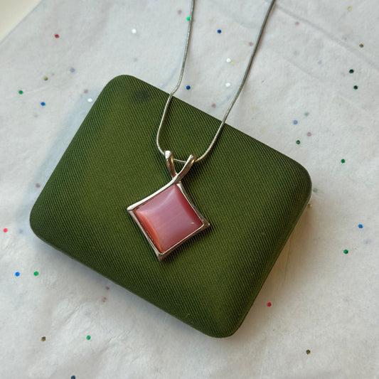 Vintage Pink Cabochon Silver Necklace