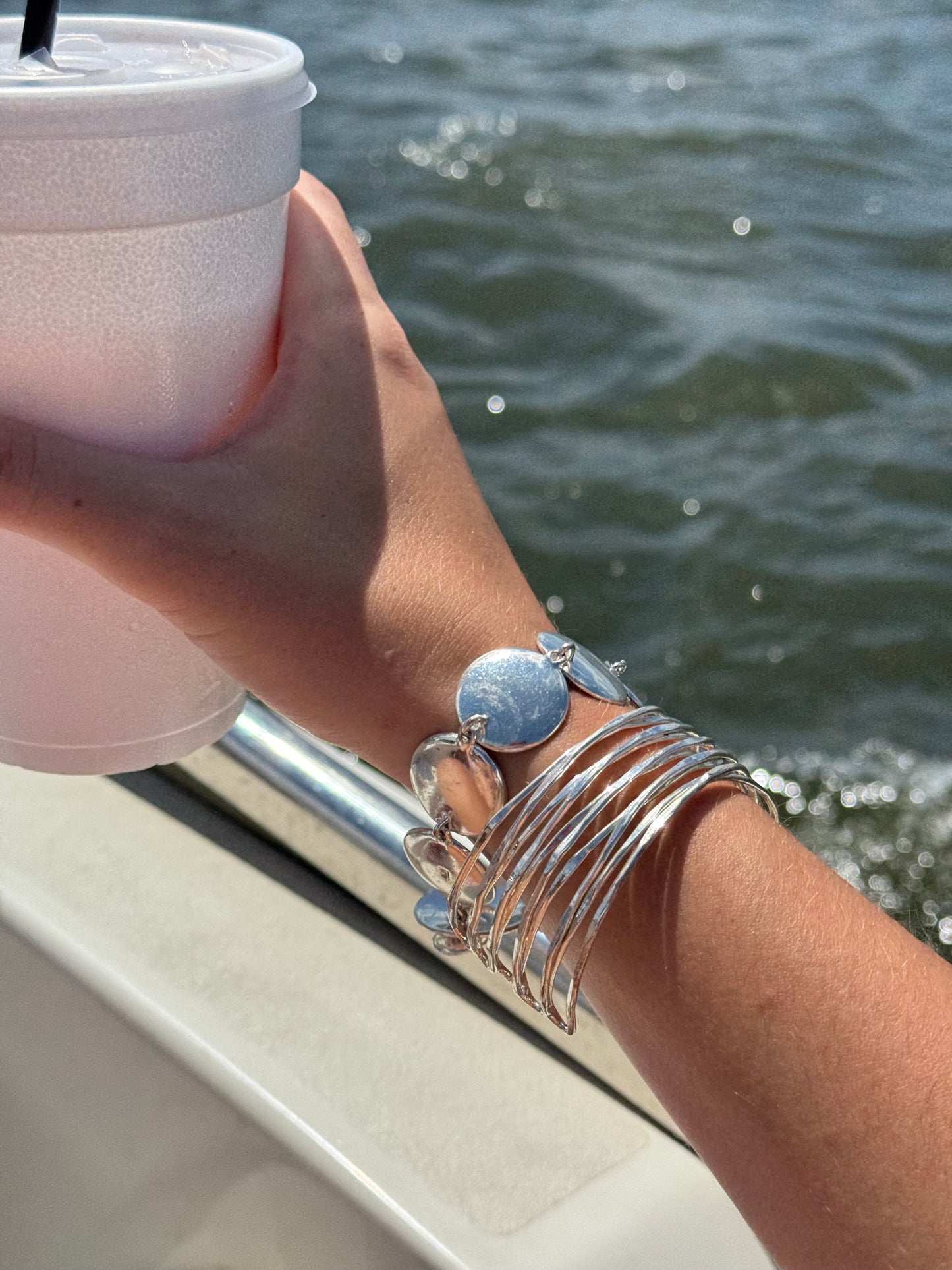 Vintage Layered Silver Tone Cuff Bracelet