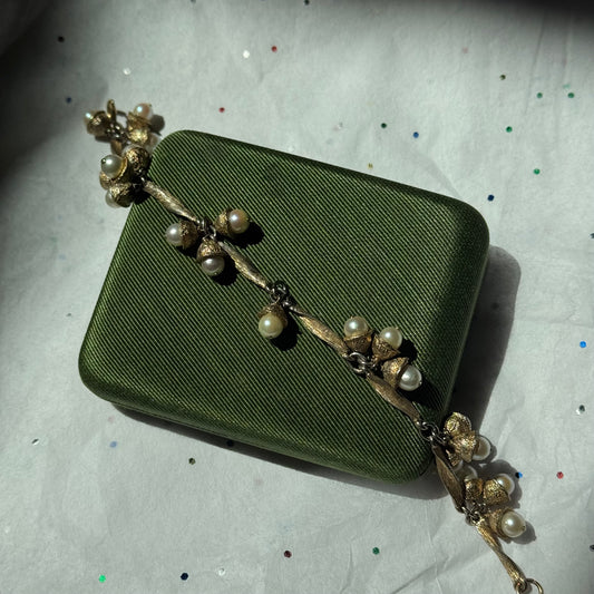Vintage 12K Gold Filled Pearl Dangle Bracelet