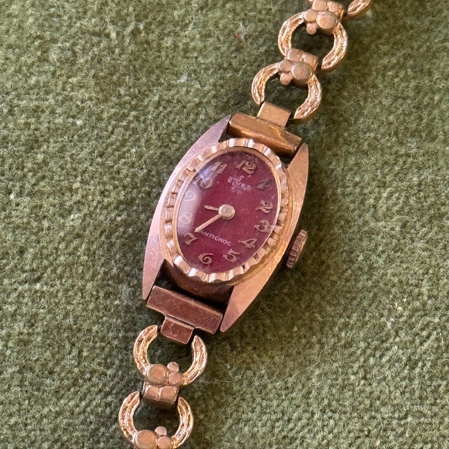 Vintage Gold Watch with Red Face - Sourced from Paris