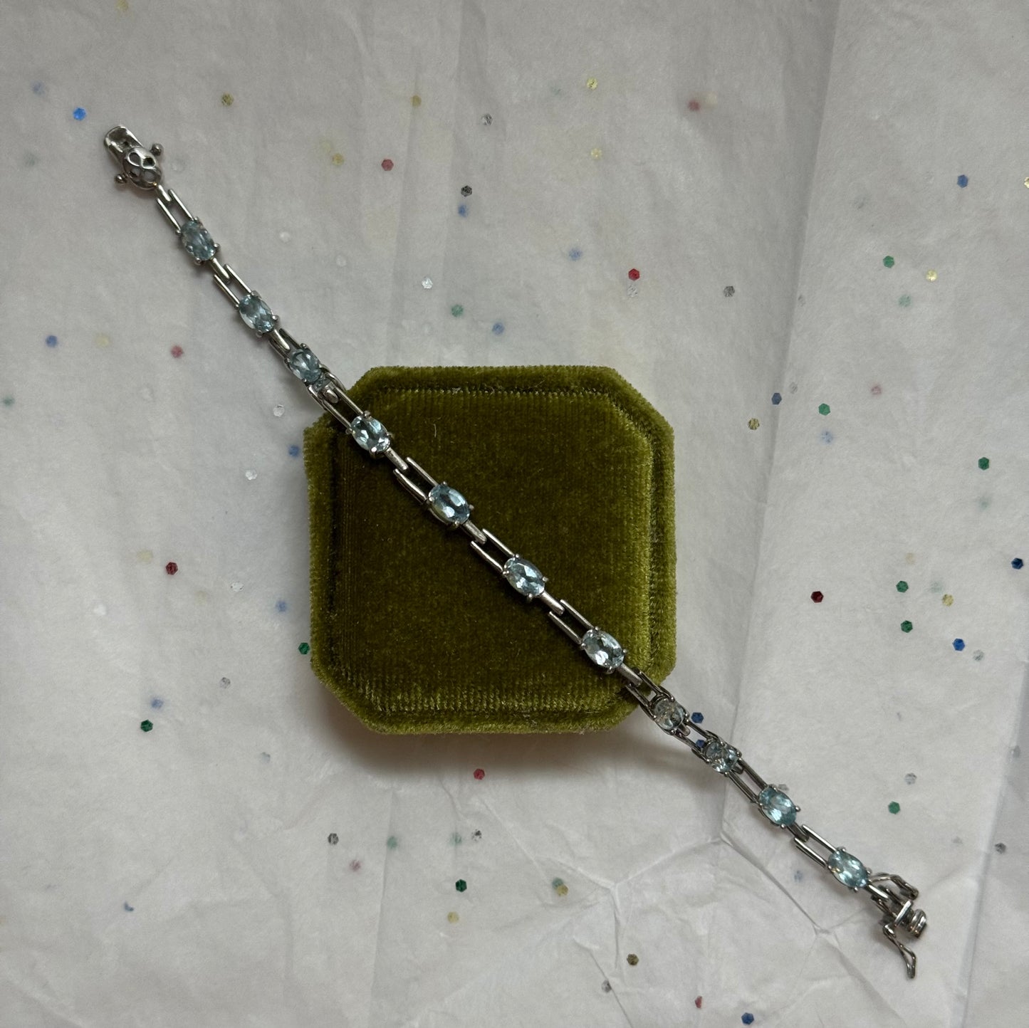 Vintage Sterling Silver & Blue Topaz Tennis Bracelet